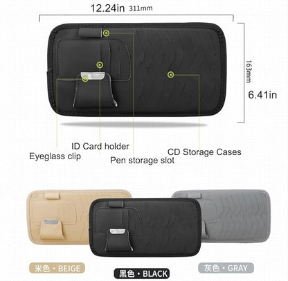 1Pc Leather Car CD Holder, Car Visor CD Storage Pocket, Multi-functional Storage Folder for CDs Sunglasses Cards Pens, Universal Interior Accessories for Cars (Black)