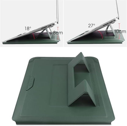 HoYiXi 14 Inch Laptop Sleeve Case Leather Bag with Stand Compatible with Mac Book Pro 14 2021/ASUS Vivobook 14/HP Pavilion X360/IdeaPad 14/Dell HP ASUS Acer Huawei Matebook 14'' PC, Green