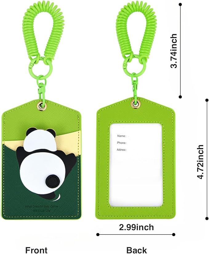 ID Badge Holder with Keychain, 3 Card Slots Cartoon Animal Cute Badge Holder for Professionals, Teacher, Nurse Officer and Students Women Girls Boys (Panda)