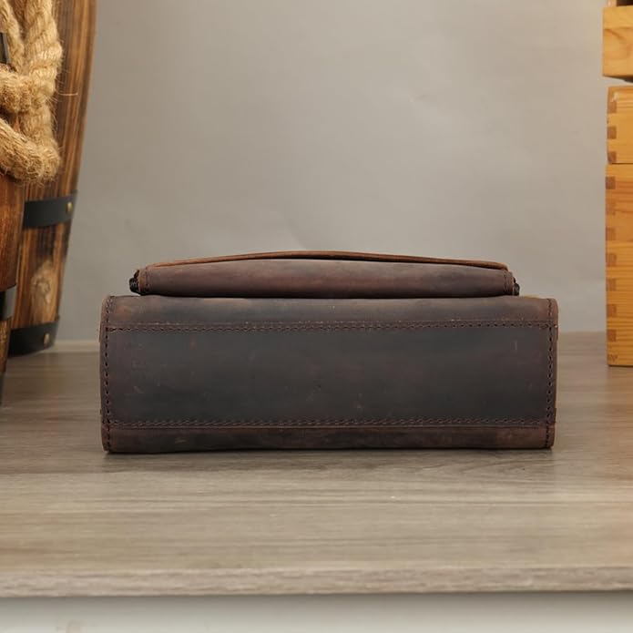 Genuine Leather Messenger Bags Mens Shoulder Crossbody purse Work Business Vintage lager Capacity