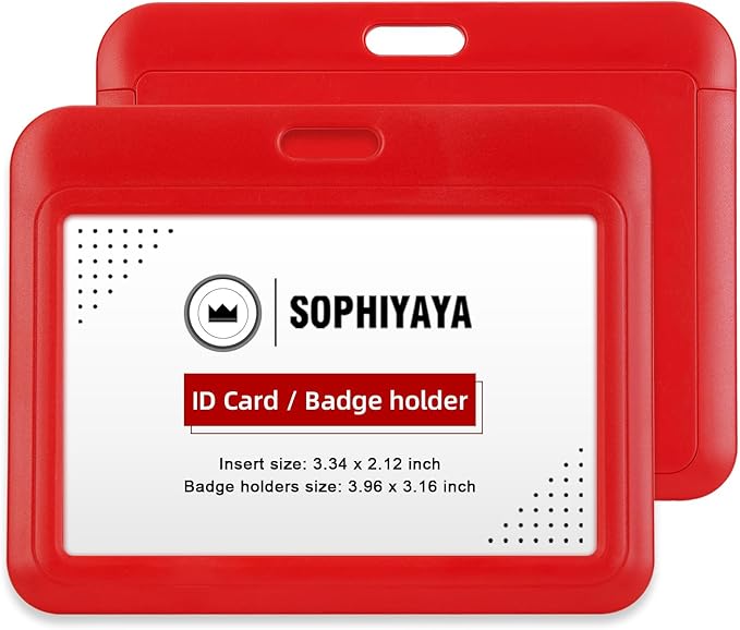 6 Pack Sliding Horizontal Badge Holder Hard Plastic Key Card Work Badge Sleeve for Office School Factory Teacher Student (Red)