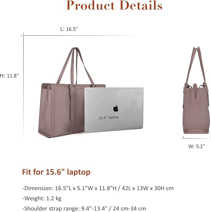 ECOSUSI Laptop Bag For Women 15.6 Inch Work Tote Bags PU Leather Computer Purse For Business Office With 3 Layer Compartments