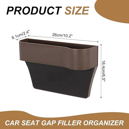 HARFINGTON Car Seat Gap Filler Organizer 10.2 x 6.5 x 2.4 Inch ABS Universal Car Organizer Storage Box Between Seat and Console (Right) with Cup Holders for Phone Sunglasses Keys, Brown