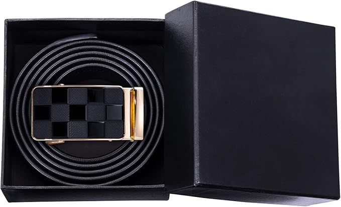 Dubulle Designer Mens Belts, Sliding Automatic Buckle Ratchet Dress Belt TOP Genuine Leather Strap Gifts