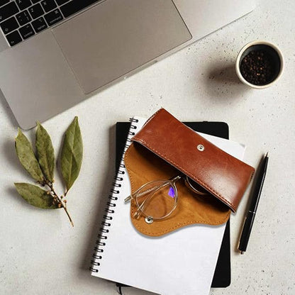 LogHog Portable Leather Glasses Case,Flexible Sunglasses Pouch Slim Case for Women Men Horizontal Eyeglass Case