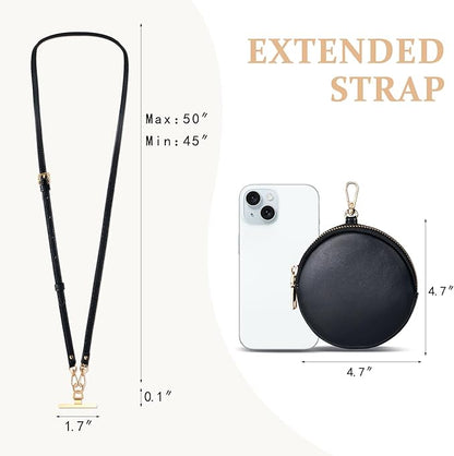 Clip and Go Phone Strap Crossbody with RFID Leather Wallet, Trendy Hands-Free Crossbody Cell Phone Lanyard Chain with Coin Purse for Women, Neck Chain for iPhone and Smartphone, Black