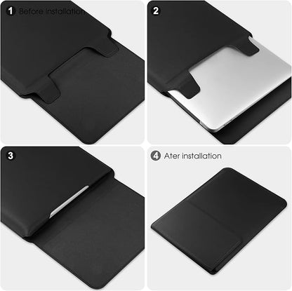 HoYiXi 14 Inch Laptop Sleeve Case Leather Bag with Stand Compatible with Mac Pro 14 2021/ASUS Vivobook 14/HP Pavilion X360/IdeaPad 14/Dell HP ASUS Acer Huawei Matebook 14'' PC, Black