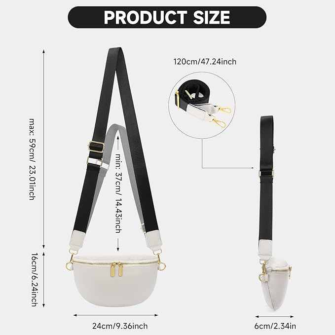 GAEKEAO Crossbody Bags for Women Fashion Sling Purse Fanny Pack Leather Belt Bum Bag Chest Shoulder Bag for Travel Beige