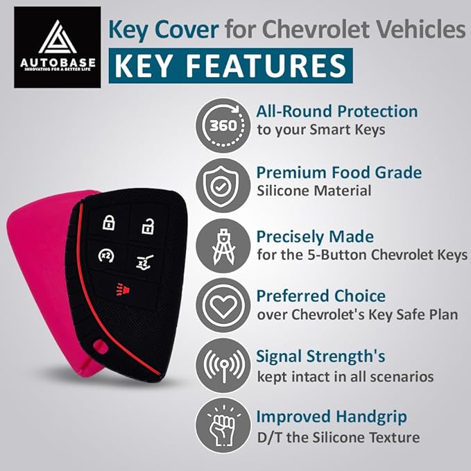 Autobase Silicone Key Fob Cover for 2022 2023 2024 2025 2026 Equinox Silverado 1500 GMC Sierra 1500 | 2024 2025 Silverado Sierra 2026 2500HD 3500HD | 2-Pack in Black & Pink