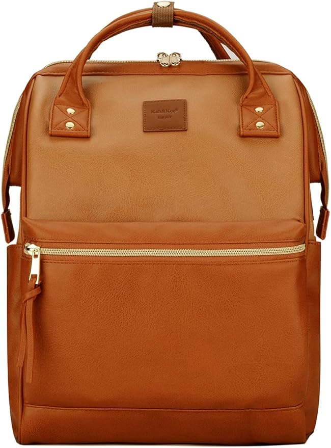 Kah&Kee Leather Backpack for Women and Men 15-inch Laptop Bag | Teacher Professional, Diaper Bag Backpack, Ideal for Work, School, Nurse, College & Travel (Buff/Camel, Medium)
