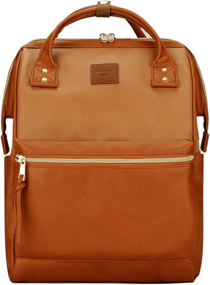 Kah&Kee Leather Backpack for Women and Men 15-inch Laptop Bag | Teacher Professional, Diaper Bag Backpack, Ideal for Work, School, Nurse, College & Travel (Buff/Camel, Medium)