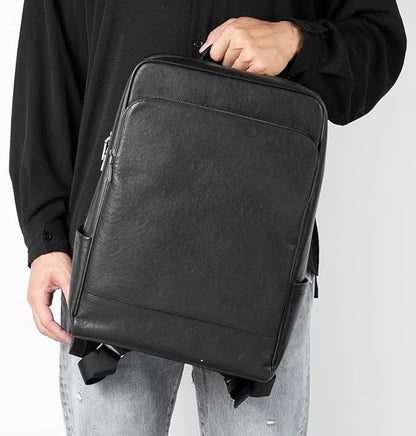 15.6 Inch Genuine Leather Laptop Backpack for Men Women, Business Travel Backpack Hiking Rucksack Daypack (1#Black)