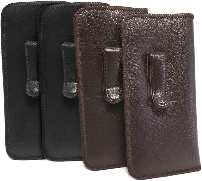 Calabria Soft Slip-In Glasses Case Pocket Metal Clip 2Black/2Brown(4Pack) Men/Women Faux Leather Felt Lining 6.5"x3"