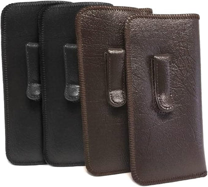 Calabria Soft Slip-In Glasses Case Pocket Metal Clip 2Black/2Brown(4Pack) Men/Women Faux Leather Felt Lining 6.5"x3"