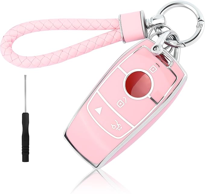carleef 4 Buttons Key Fob Cover with Chain,Car Key Fob Protector Keep Key Safe,TPU Car Key Cover Compatible with Mercede Ben-z(for Mercede Ben-z)