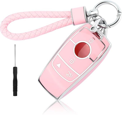 carleef 4 Buttons Key Fob Cover with Chain,Car Key Fob Protector Keep Key Safe,TPU Car Key Cover Compatible with Mercede Ben-z(for Mercede Ben-z)