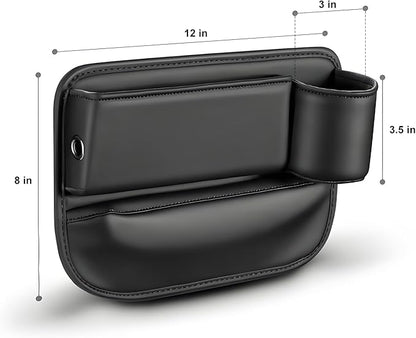Car Seat Gap Filler Organizer, Universal Premium Leather Seat Organizer with Cup Holder, Seat Gap Storage Box with Bottle Holder, Car Gap Bag Front Center Console Seat (Driver+Passenger 2 Pack)