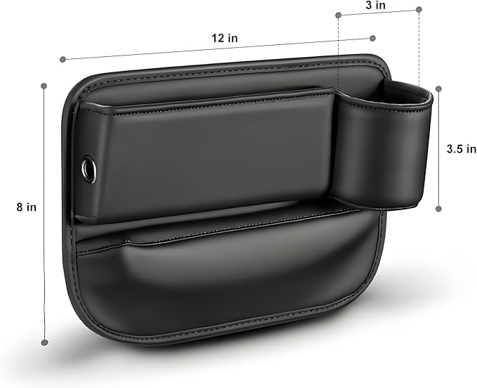 Car Seat Gap Filler Organizer, Universal Premium Leather Seat Organizer with Cup Holder, Seat Gap Storage Box with Bottle Holder, Car Leather Gap Bag Front Center Console Seat (Passenger Side)