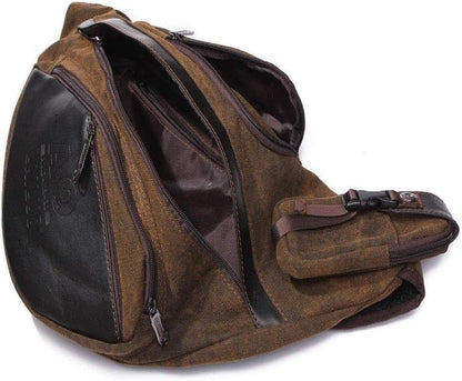 Hebetag Leather Sling Bag Crossbody Backpack for Men Women Travel Outdoor Camping