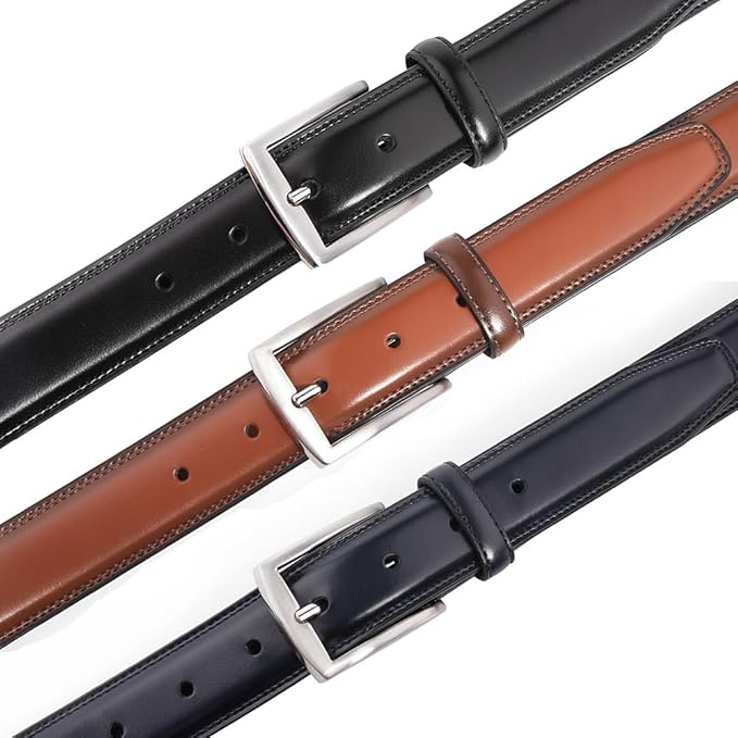 Mens Genuine Leather Dress Belt for Men, Handmade, 100% Cow Leather,Classic Casual and Business Belt Prong Buckle