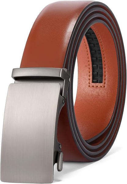 SENDEFN Men's Leather Belt - Automatic Ratchet Slide Buckle, Easy Trim-to-Fit Function, Packaged with Gift Box
