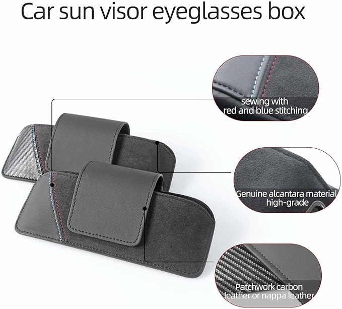 BETTERHUMZ Car Eyeglasses Holder Storage Case Compatible with BMW 5 6 GT X5 X6 Serie E60 E70 E71 G30 G38 525i 530i 540i for Alcantara Sunglasses Organizer Box Accessories (NAPA leather)