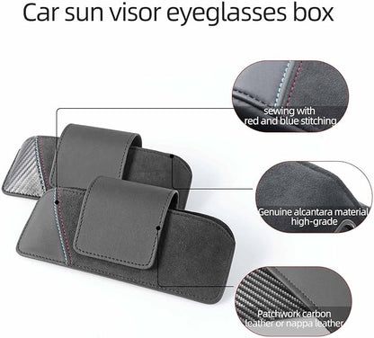 BETTERHUMZ Car Eyeglasses Holder Storage Case Compatible with BMW 5 6 GT X5 X6 Serie E60 E70 E71 G30 G38 525i 530i 540i for Alcantara Sunglasses Organizer Box Accessories (NAPA leather)