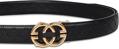 Aurolran Men&Womens Leather Dress Belt Business Automatic Buckle Belt Color-Black Silver Gold
