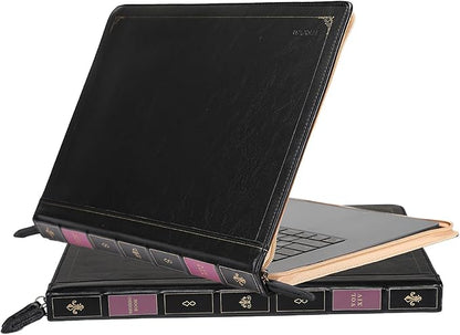 MOSISO Compatible with MacBook Air 15 inch 2025 2024 2023 M4 M3 M2/Pro 15 inch Case A1990 A1707 2019-2016, PU Leather Laptop Sleeve Vintage Retro Zippered Portfolio Protective Case Cover, Black