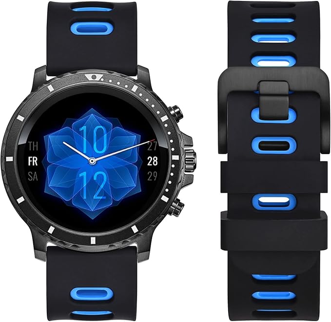 WOCCI 22mm Bicolor Watch Band, Silicone Rubber, Quick Release Replacement Strap for Men and Women, Black Stainless Steel Buckle (Black-Blue)