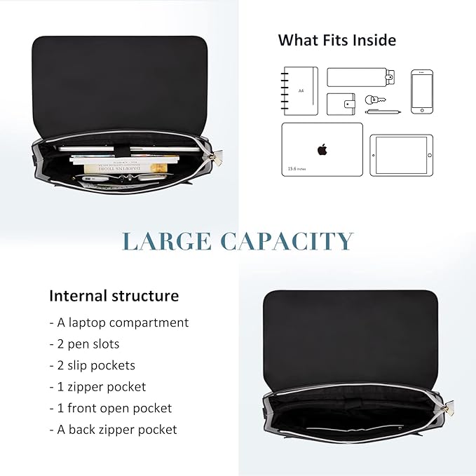 ECOSUSI Laptop Bag for Women Vegan Leather Messenger Bag Fashion Briefcase Computer Satchel Bag
