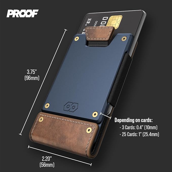 PROOF Wallet | Slim Minimalist Wallets for Men | Leather & Metal | RFID Wallet | Front/Back Pocket | Gift Box | Veteran Owned