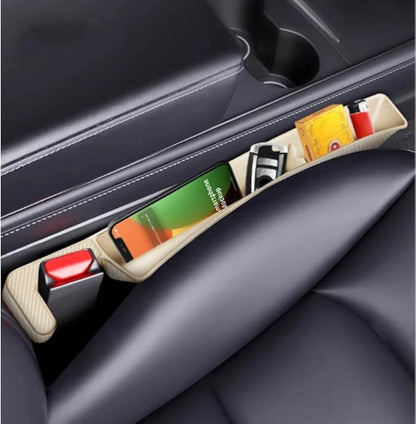 Car Seat Gap Filler Organizer 2 Pack, Gap Filler Organizer For Car, Between Seats And The Console To Stop The Small Items From Dropping (Beige)