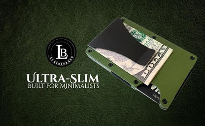 Leatherboss Wallet for Men RFID Blocking Minimalist Metal Card Holder with Money Clip Holds Credit Cards and Cash (Army Green)