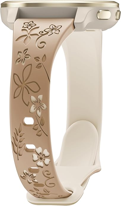Laband 18mm Floral Engraved Band Compatible With Garmin Venu 3S 41mm/Venu 2S/Vivoactive 4S/Vivomove 3S/Venu 4 41mm/Forerunner 255S/Forerunner 265S,Soft Slim Silicone Cute Embossed Flower Strap for Men
