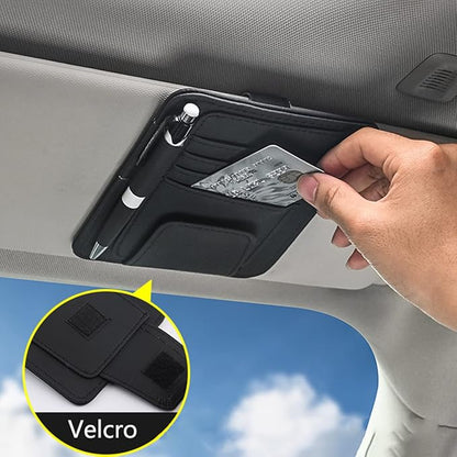 Black Small Car Sun Visor Organizer with Clip, Sunglasses Holders for Car Sun Visor PU Auto Interior Accessories Storage Travel Document Holder with Multi Pocket
