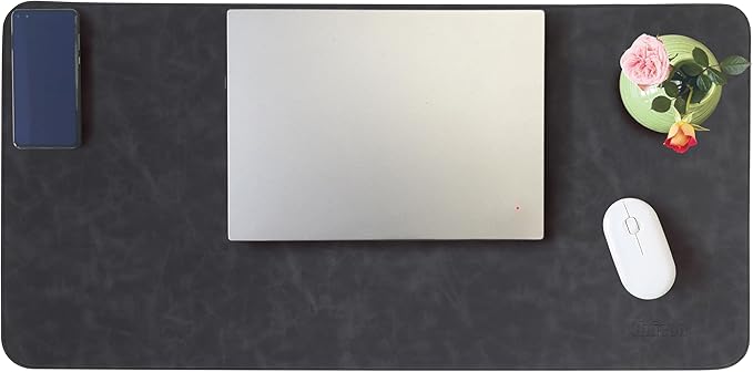Leather Desk Mat, 31.5"x15.7" Non-Slip PU Leather Desk Pad, Thick Desk Blotter with Stitched Edge, Retro Large Mouse Pad, Laptop Pad for Office & Home Use (Black)