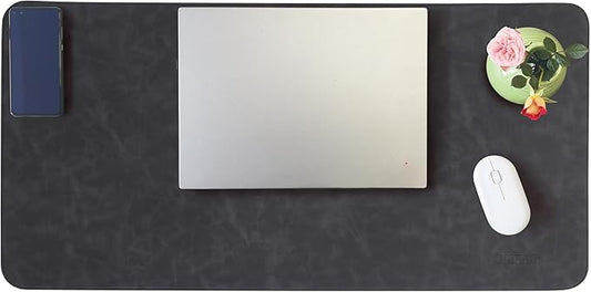 Leather Desk Mat, 31.5"x15.7" Non-Slip PU Leather Desk Pad, Thick Desk Blotter with Stitched Edge, Retro Large Mouse Pad, Laptop Pad for Office & Home Use (Black)