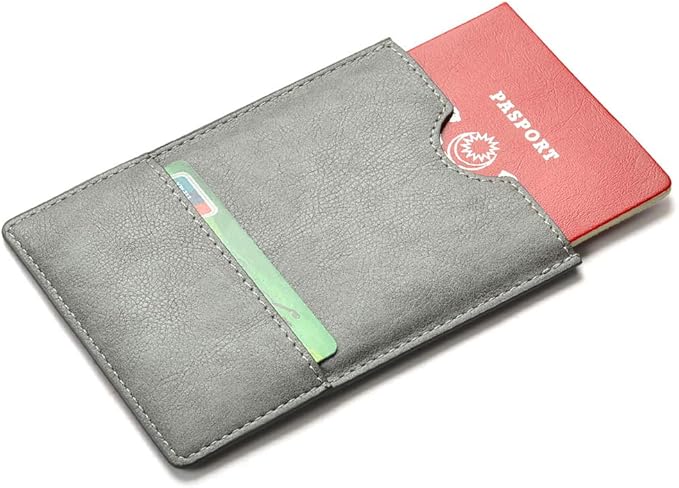XEYOU Passport Holder Cover - Ultra Slim Premium Vegan Leather Travel Wallet Case Cover (Grey)