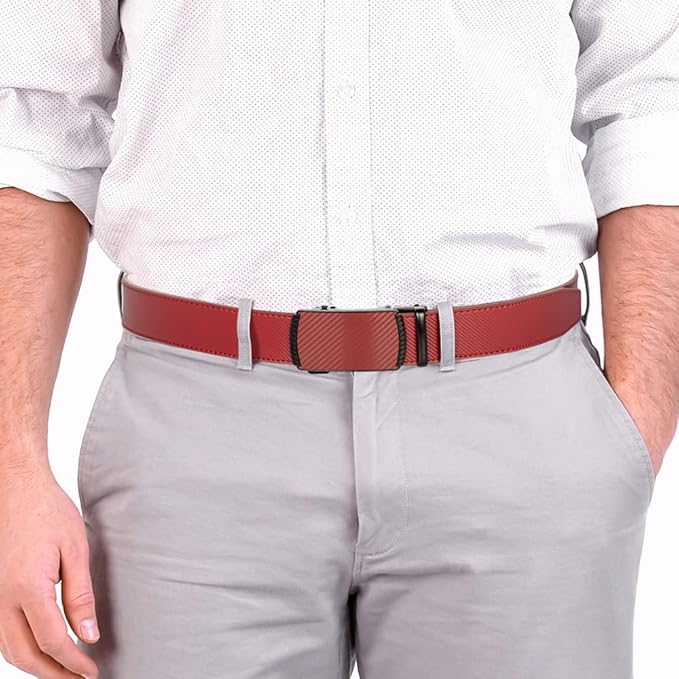 DOOPAI Men's 2 Pack Ratchet Dress Belt - Adjustable 1 3/8" Genuine Leather, Size Length Can Be Cut, With Gift Box