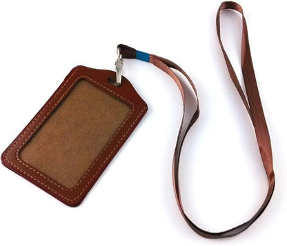 yueton 10pcs Vertical Style Leather Business ID Badge Card Holder, Name Card Business Card Holder Tag with Long Neck Strap Band Lanyard (Brown)