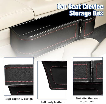 Car Seat Gap Filler Organizer with Cup Holder Expander, Leather Console Seam Filler Storage Box, Auto Front Seat Gap Organizer for Phones Keys Glasses, Universal Fit (Black/Red Passenger)