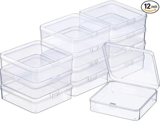 SATINIOR 12 Pack Beads Organizer Box Clear Plastic Beads Storage Containers Box with Hinged Lid for Bracelet Making DIY Jewelry Craft Nail (3.70 x 3.70 x 1.18 Inch)