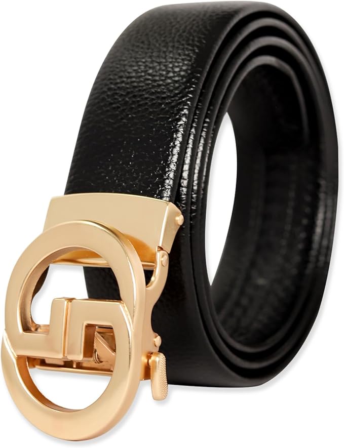 Aurolran Men&Womens Leather Dress Belt Business Automatic Buckle Belt Color-Black Silver Gold