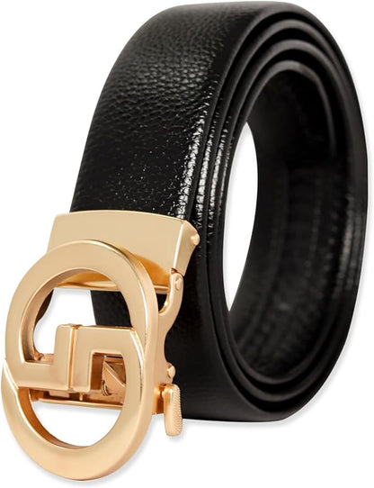 Aurolran Men&Womens Leather Dress Belt Business Automatic Buckle Belt Color-Black Silver Gold