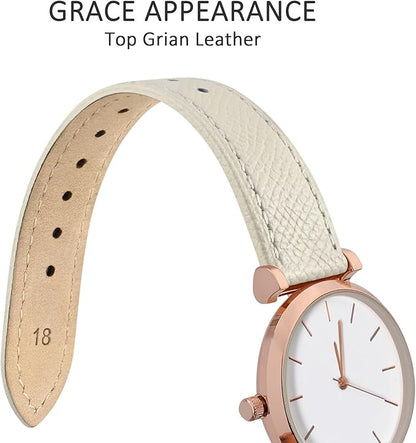 WOCCI 20mm Grace Watch Band for Ladies, Top Grain Leather, Quick Release Replacement Strap with Gold Buckle (Beige)