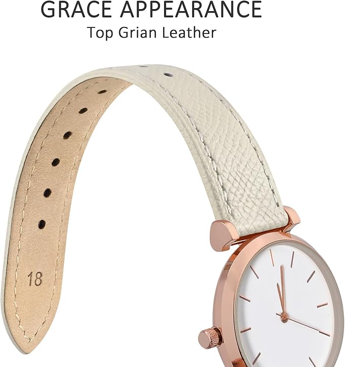WOCCI 15mm Grace Leather Watch Band for Ladies, Top Grain Leather, Quick Release Replacement Strap with Gold Buckle (Beige)