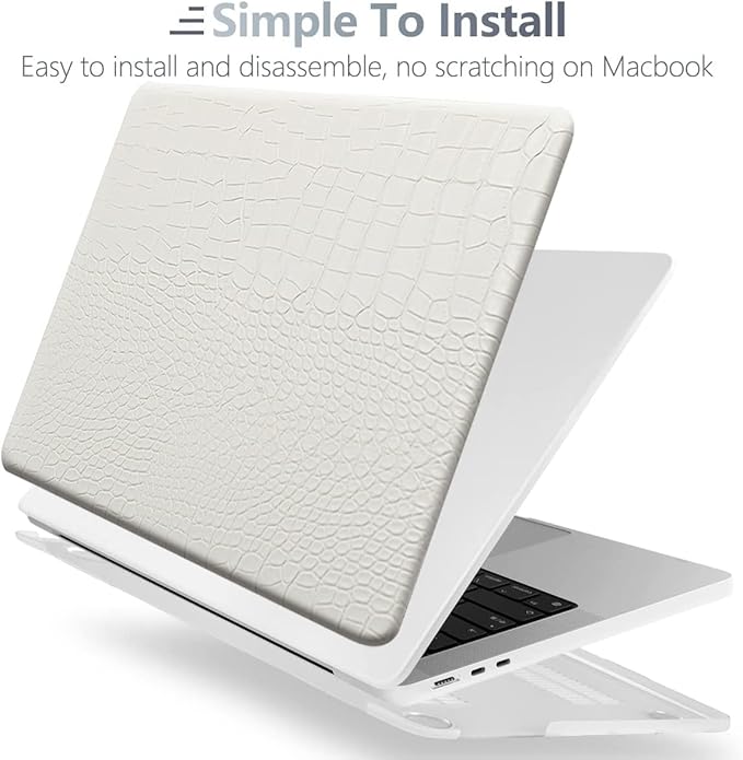 KEROM Compatible with Crocodile MacBook Pro 13 Inch Case 2026 2022-2016 M2 M1 A2338 A2289 A2251 A2159 A1989 A1706 A1708, Textured Aligator Skin Snakeskin PU Leather Hardshell & Keyboard Cover, White