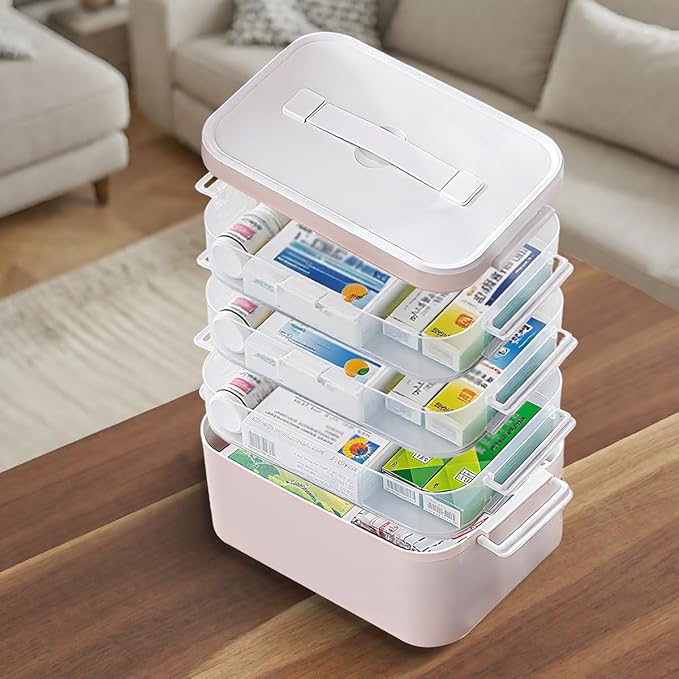 4-Tier Medicine Cabinet Organizer，Portable Medicine Cabinet with Handle, Empty First Aid Kit for Home,Multi-Purpose Organizer for Family First Aid, Home, Travel (Large 11 * 10.8 * 7.6 in)