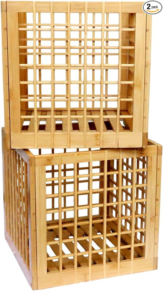 Bamboo Storage Bin - Multipurpose, Stackable Cube Storage Bins Perfect Fit for Cube Shelf - Stylish Lattice Design (10.5 x 10.5 x 10.5)